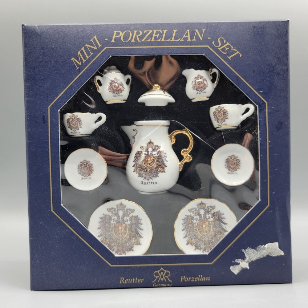 Miniature Porzellan Set Austria Emblem Design Design Reutter Germany Porcelain